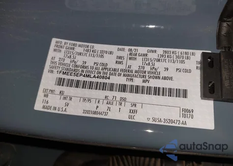 2021 Ford Bronco First Edition z USA, uszkodzony, nr VIN 1FMEE5EP4MLA40804